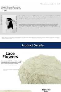 Detailed size guide for the lace floral newsboy hat showing head measurement methods