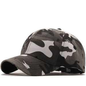 Unisex camouflage baseball cap in black white and grey with curved brim for sun protection