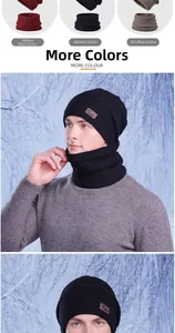 Winter knit hat and neck warmer set with thick fleece lining in three colors
