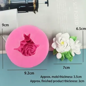 Detailed size view of gardenia-shaped silicone cake mold and finished floral decor