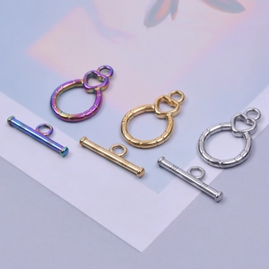Stainless steel heart OT toggle clasps set in gold, silver and rainbow colors for DIY jewelry