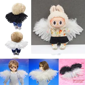 Plush 20cm elastic feather wings set for cotton dolls and BJD in black and white colors