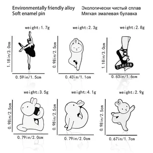Size chart for enamel ballerina and yoga bunny pins showing dimensions and weights