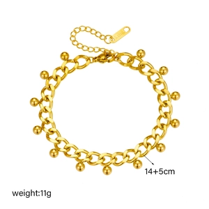 Gold stainless steel chain bracelet featuring a round ball pendant and 14+5cm length