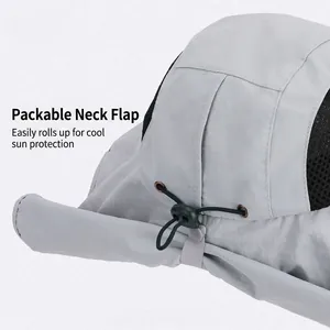 Chapeau de soleil pour hommes avec protège-nuque pliable et maille respirante gris clair