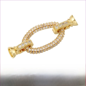 Detailed view of 18K gold plated brass clasp connector with inlaid zircon stones