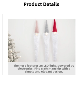 Three-piece set of hanging Christmas gnomes with LED light-up noses and long white beards