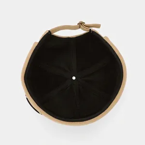 Beige retro docker hat with warm lining and adjustable metal buckle strap