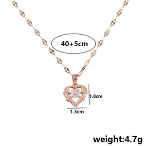 Elegant rose gold heart pendant necklace with zircon stone and size specifications