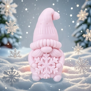 Pink Christmas gnome silicone mold for DIY candle making featuring a gnome with snowflake