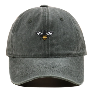 Casquette de baseball vintage gris anthracite avec broderie détaillée d'une abeille