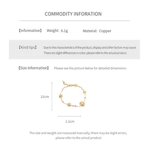 Detailed size chart for 18K gold-plated star charm bracelet showing 21cm length