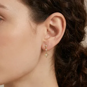 Elegant 925 sterling silver star drop earrings with sparkling zircon for women