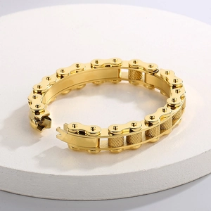 Golden titanium steel bicycle chain bracelet for men with vacuum plated industrial design