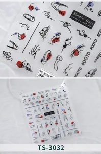 Detail shot of TS-3032 relief nail art stickers with minimalist black abstract lines