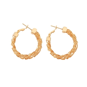 Chic 24k gold-plated chunky braided hoop earrings with silver pins for women