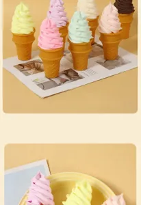 Detailed close-up showing pastel cream textures and checkered waffle cone patterns