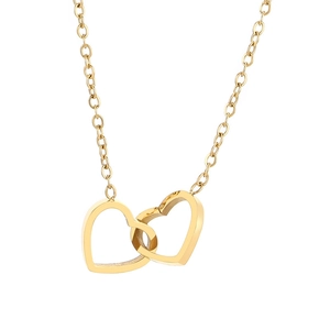 Elegant 18K gold-plated interlocking heart necklace with a polished O-link chain