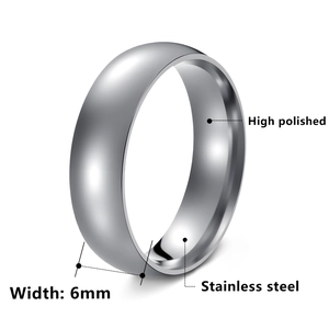 Classic 6mm polished stainless steel minimalist ring with high-gloss silver finish