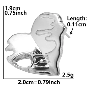 Detailed size chart showing 1.9cm height and 2.0cm width for silver heart earrings