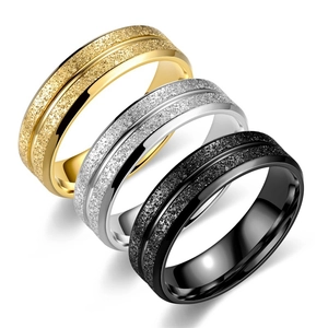 Frosted titanium steel ring set in gold silver and black with glitter finish for men