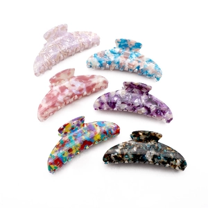 Set of 6 premium marble texture acetate banana hair clips in diverse elegant colors