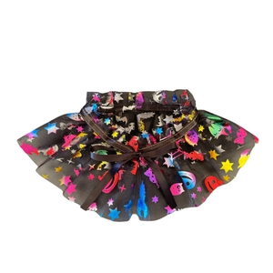 Halloween pet cape collar with colorful laser pumpkin and star prints on black mesh