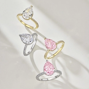 Luxury 925 Sterling Silver Pear Cut Cubic Zirconia Ring Elegant Water Drop Halo Finger Ring For Women Wedding Party Jewelry