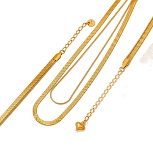 Three-layer stainless steel snake chain necklace for women featuring a heart pendant charm