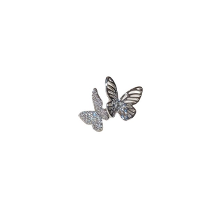 Elegant silver double butterfly ear cuff with sparkling zircon inlay and hollow design
