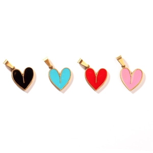 Minimalist heart pendants with colorful enamel fill and gold trim in four vibrant colors