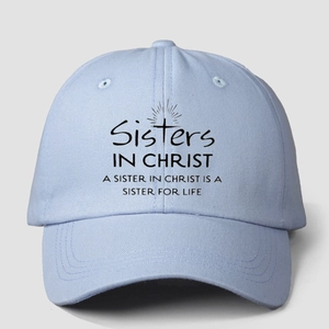 Light blue Sisters In Christ baseball cap with adjustable strap and cotton fabric