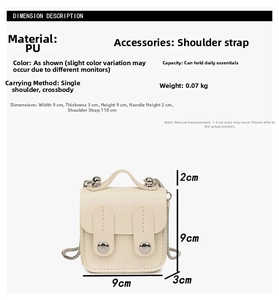 Guide des dimensions du mini sac bandoulière en cuir PU pour enfants avec sangle