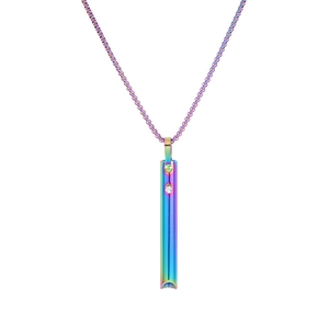 Rainbow stainless steel mindfulness whistle necklace with diamond accent on white background