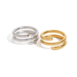 Bague spirale à double couche en acier inoxydable or et argent, ajustable