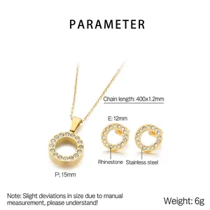 Specifiche dettagliate delle dimensioni per set collana e orecchini in acciaio dorato e cristalli