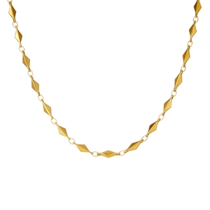 18K gold plated geometric rhombus fishbone necklace in stainless steel with 3D link design
