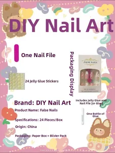 Detail view of 24pcs French floral press-on nails set with glue and file accessories