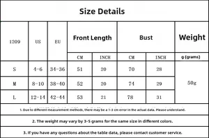 Comprehensive size chart for lace slip nightdress showing US and EU measurements