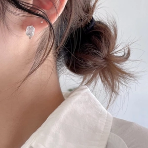 925 sterling silver square zircon stud earrings shown on model for elegant daily wear