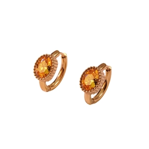 Créoles dorées vintage avec zircons orange ovales et détails de bordure perlée élégants
