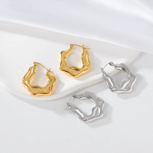 Irregular Geometric Liquid Metal Style Stainless Steel Hoop Earrings For Women Minimalist Fashion Jewelry
