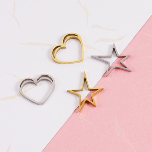 Mirror polished stainless steel hollow heart and star pendants in gold and silver set
