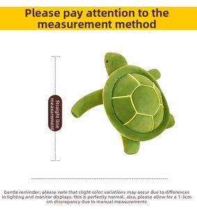 Guide for measuring the plush sea turtle toy showing the correct straight-line method