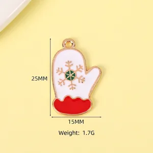 Christmas enamel glove pendant for DIY jewelry, white glove with golden snowflake, 25x15mm