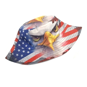 Detail of the high-quality full-print bald eagle and US flag pattern on the bucket hat