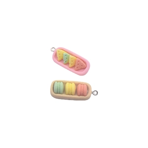 Miniature resin food charms including cheese and macaron trays for DIY jewelry making