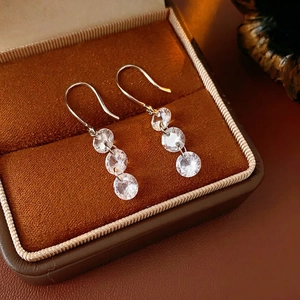 Minimalist Cubic Zirconia Drop Earrings With Silver Earring Post Copper Dangle Hook Fashion Jewelry Women Silver Color