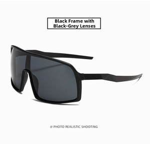Detail view of sport sunglasses with matte black frames and gray tinted lenses