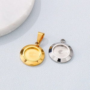 Polished gold and silver stainless steel round bezel pendant trays for DIY jewelry making
